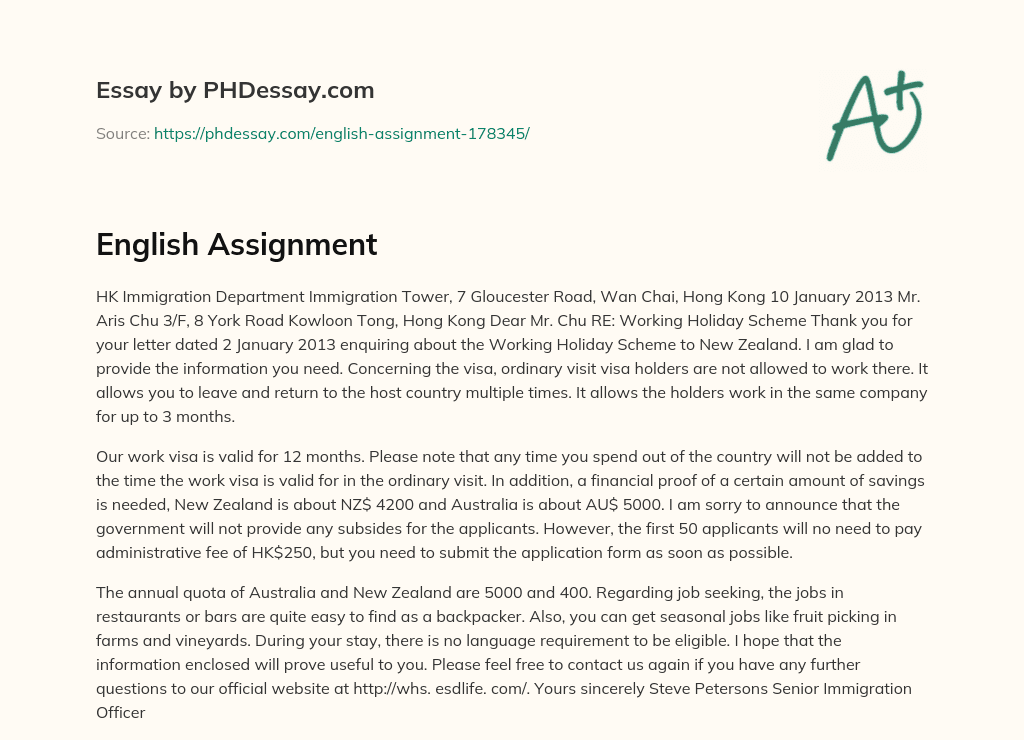 English Assignment essay