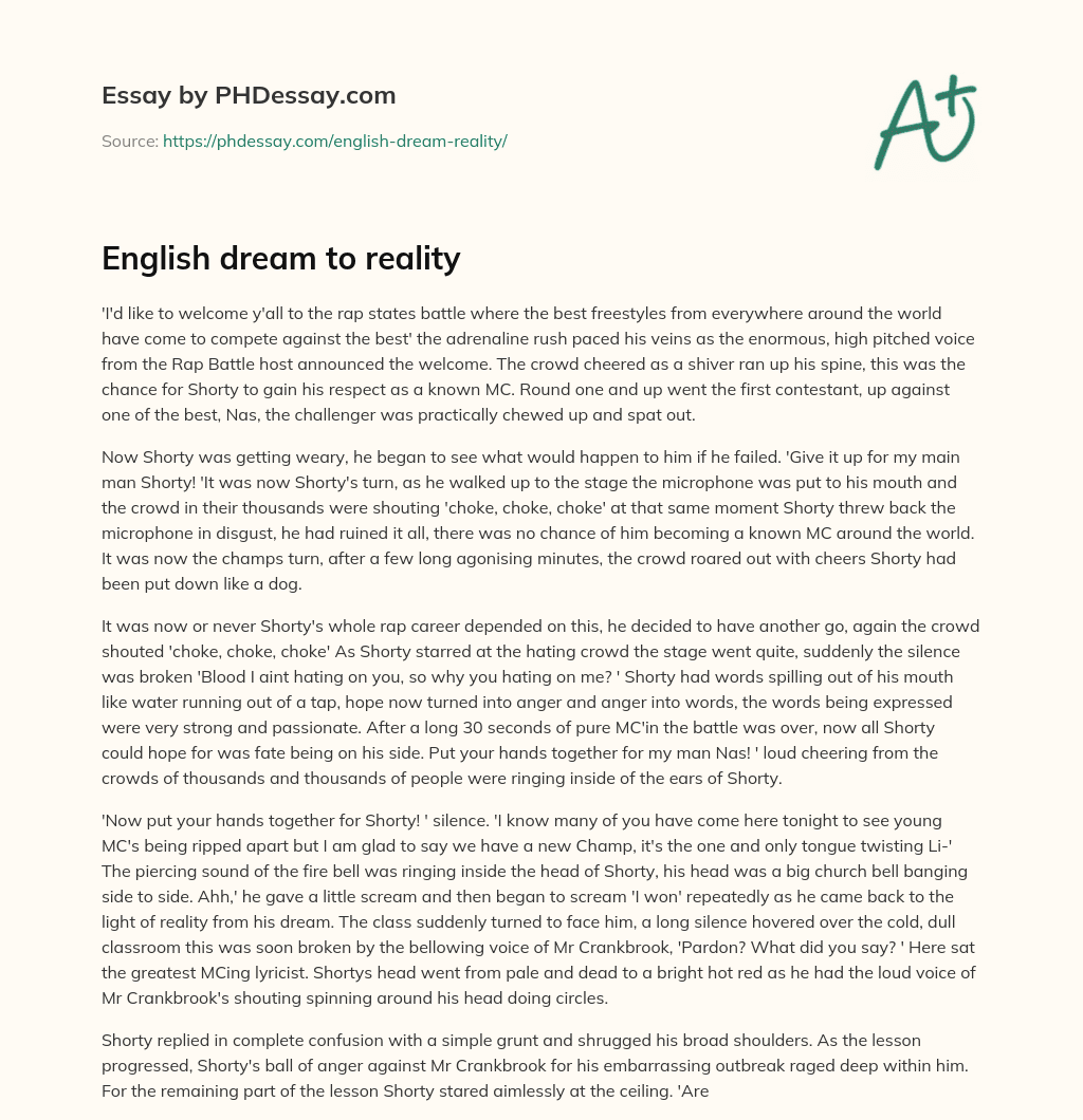 English dream to reality essay