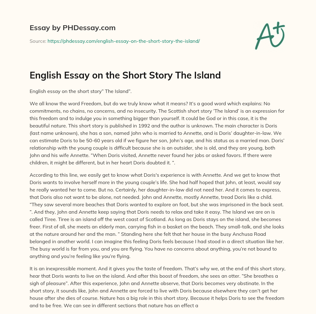 English Essay on the Short Story The Island essay