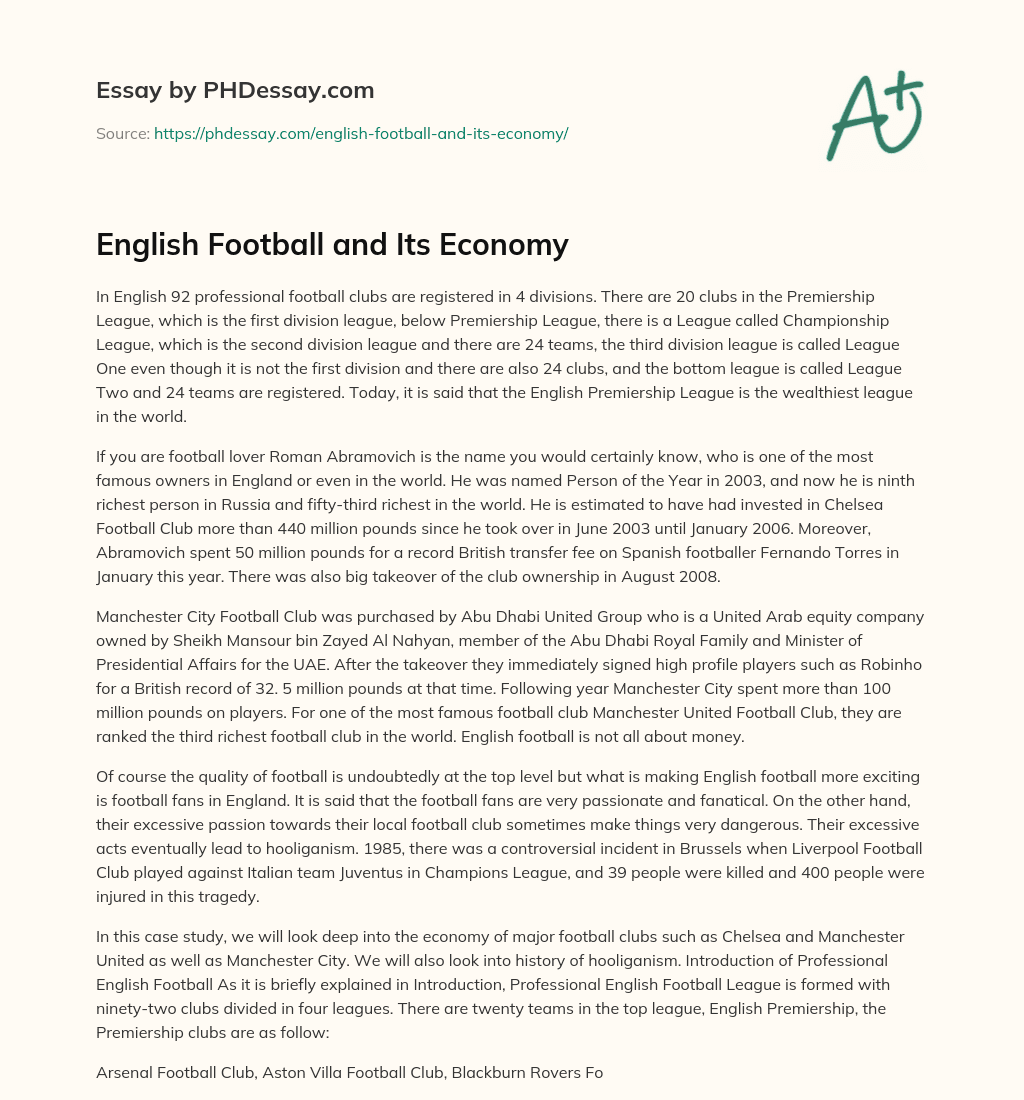English Football and Its Economy essay