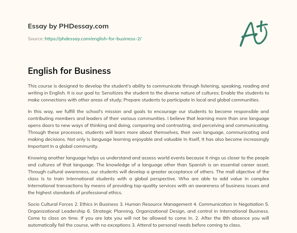 English for Business essay