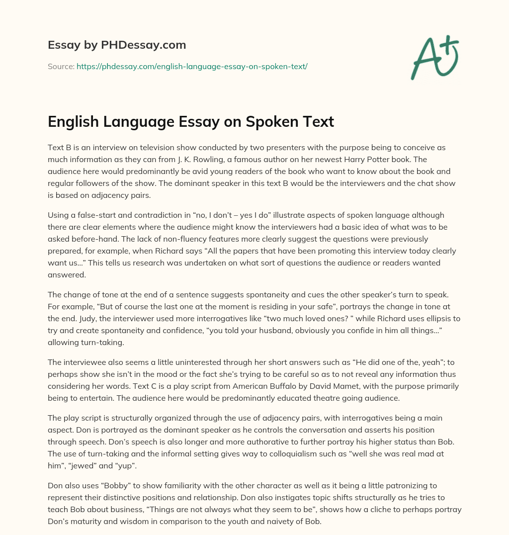 English Language Essay on Spoken Text essay