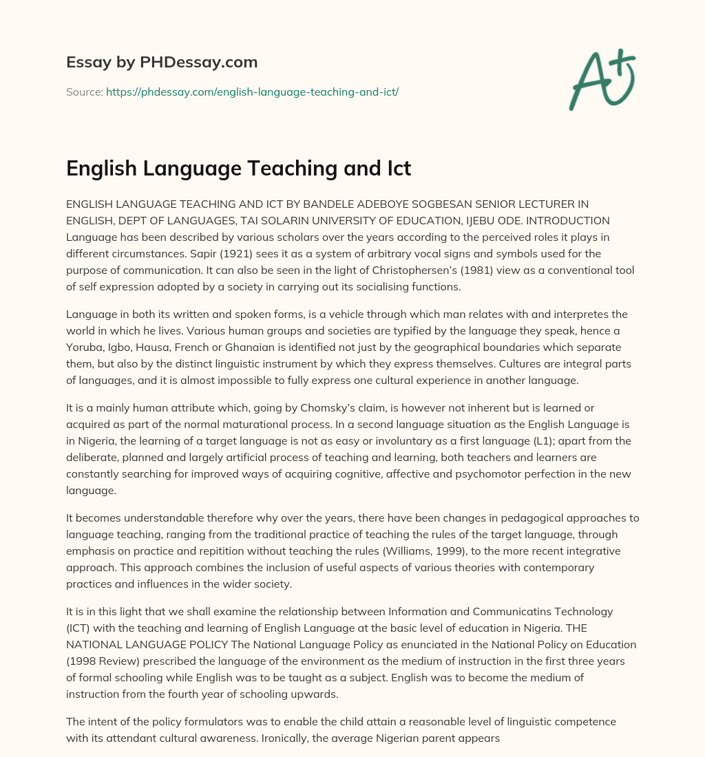 English Language Teaching and Ict essay