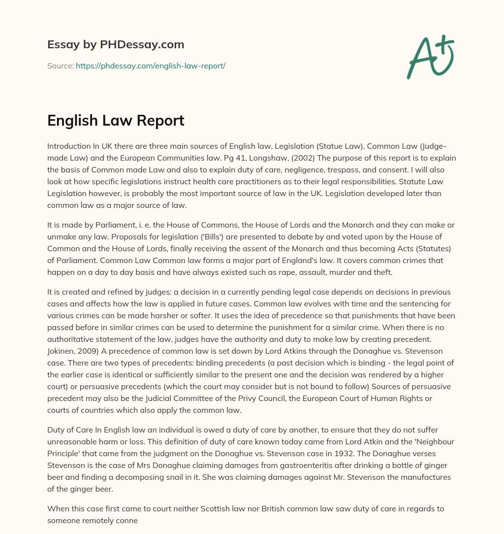 English Law Report essay