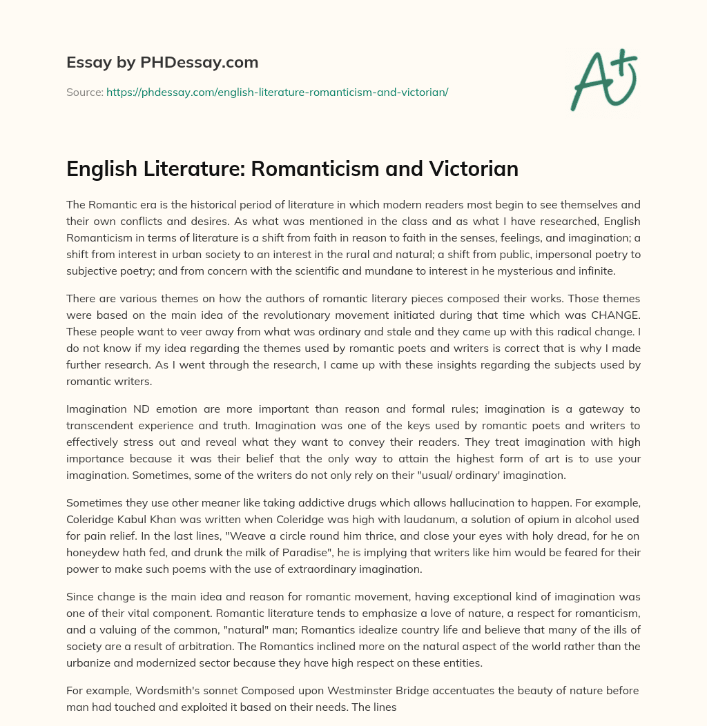 English Literature: Romanticism and Victorian essay