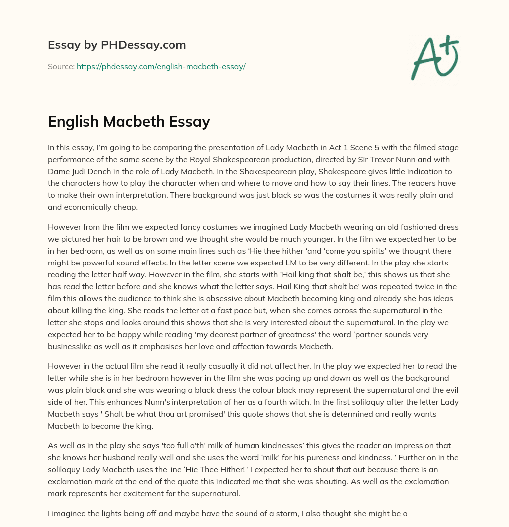 English Macbeth Essay essay