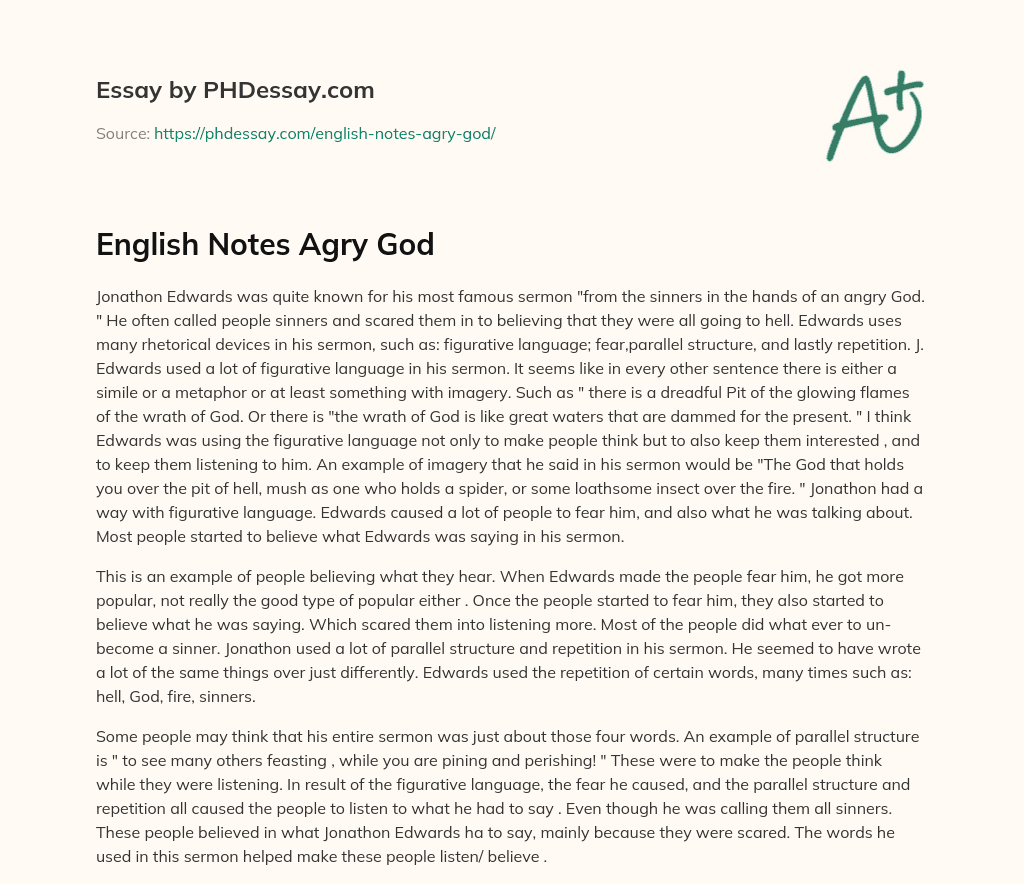 English Notes Agry God essay