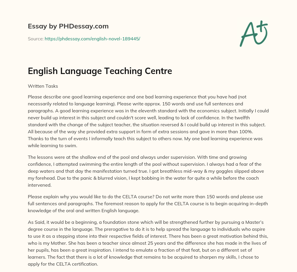 English Language Teaching Centre essay