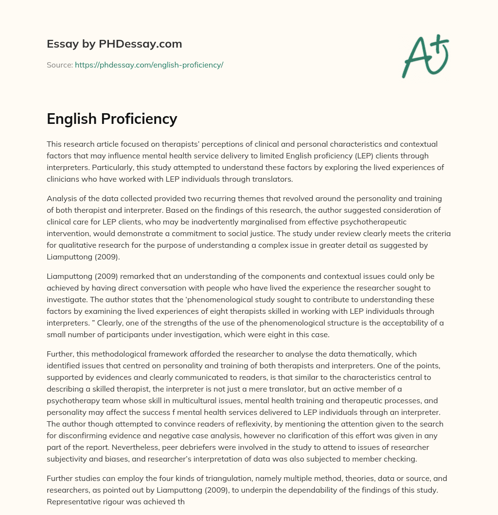 english proficiency essay