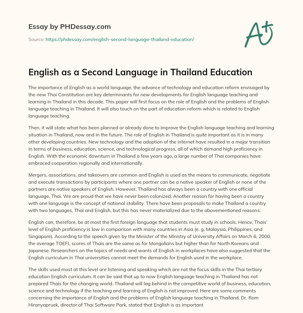 English as a Second Language in Thailand Education essay