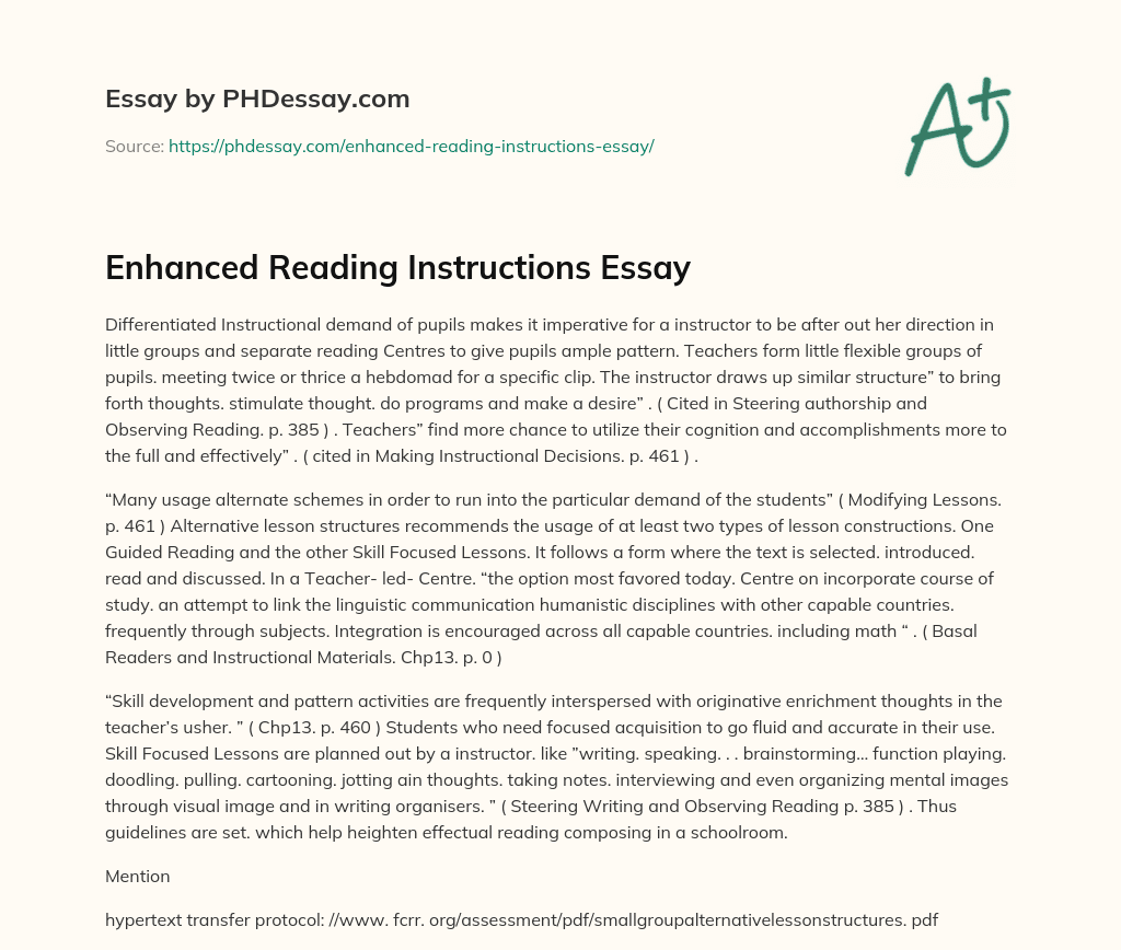 Enhanced Reading Instructions Essay essay