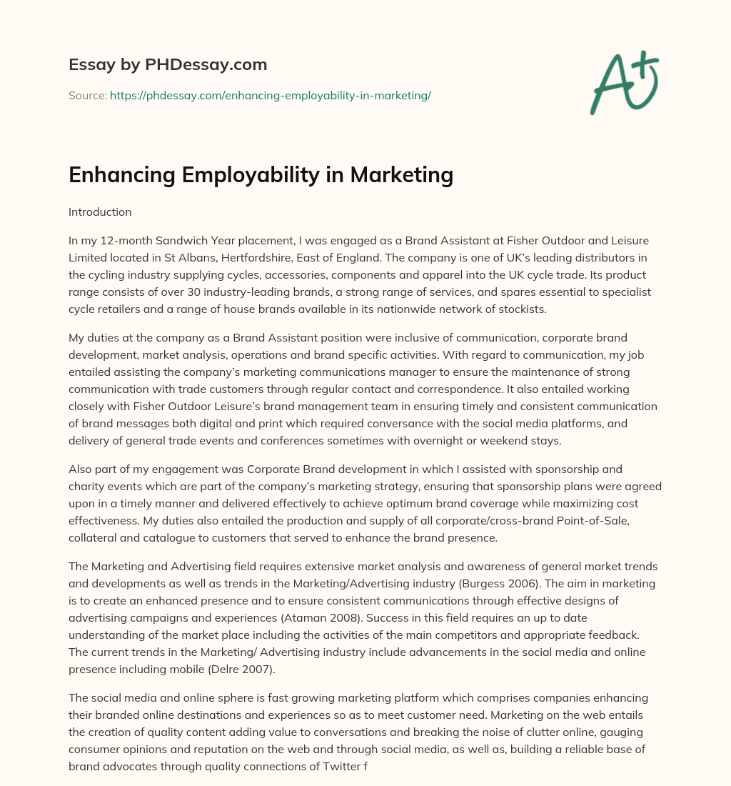 Enhancing Employability in Marketing essay
