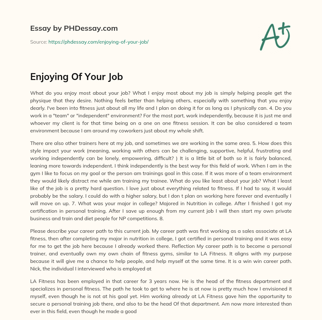 Enjoying Of Your Job essay