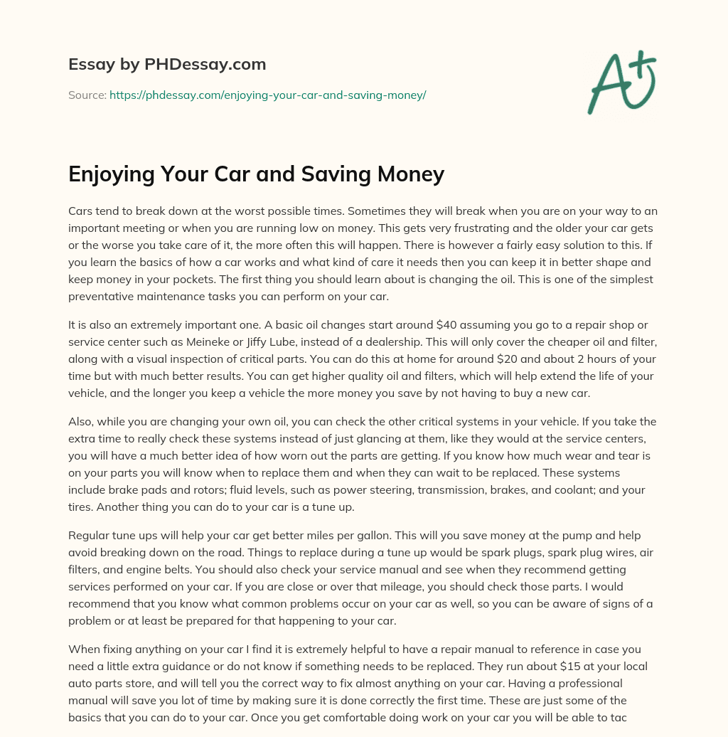 Enjoying Your Car and Saving Money essay