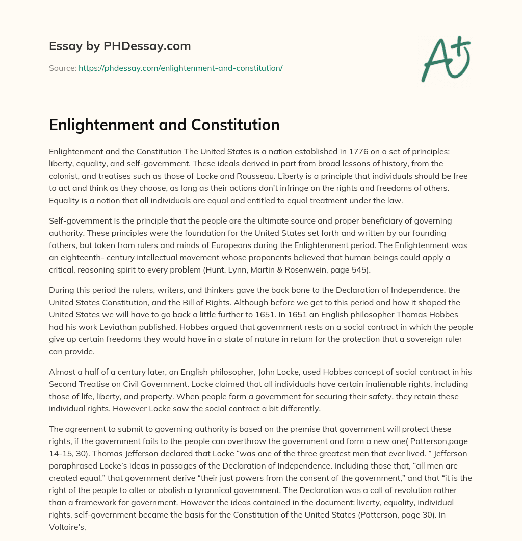 Enlightenment and Constitution essay