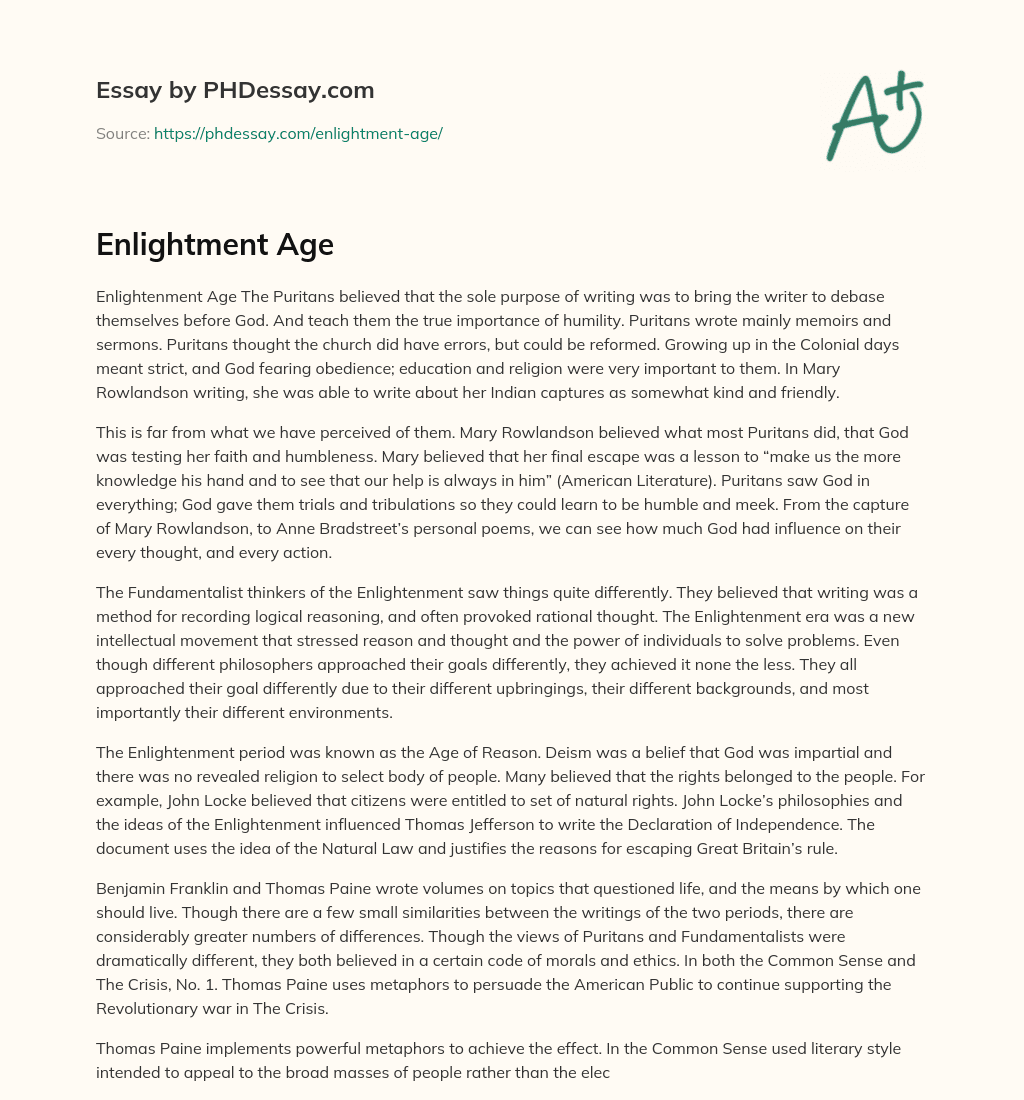 Enlightment Age essay