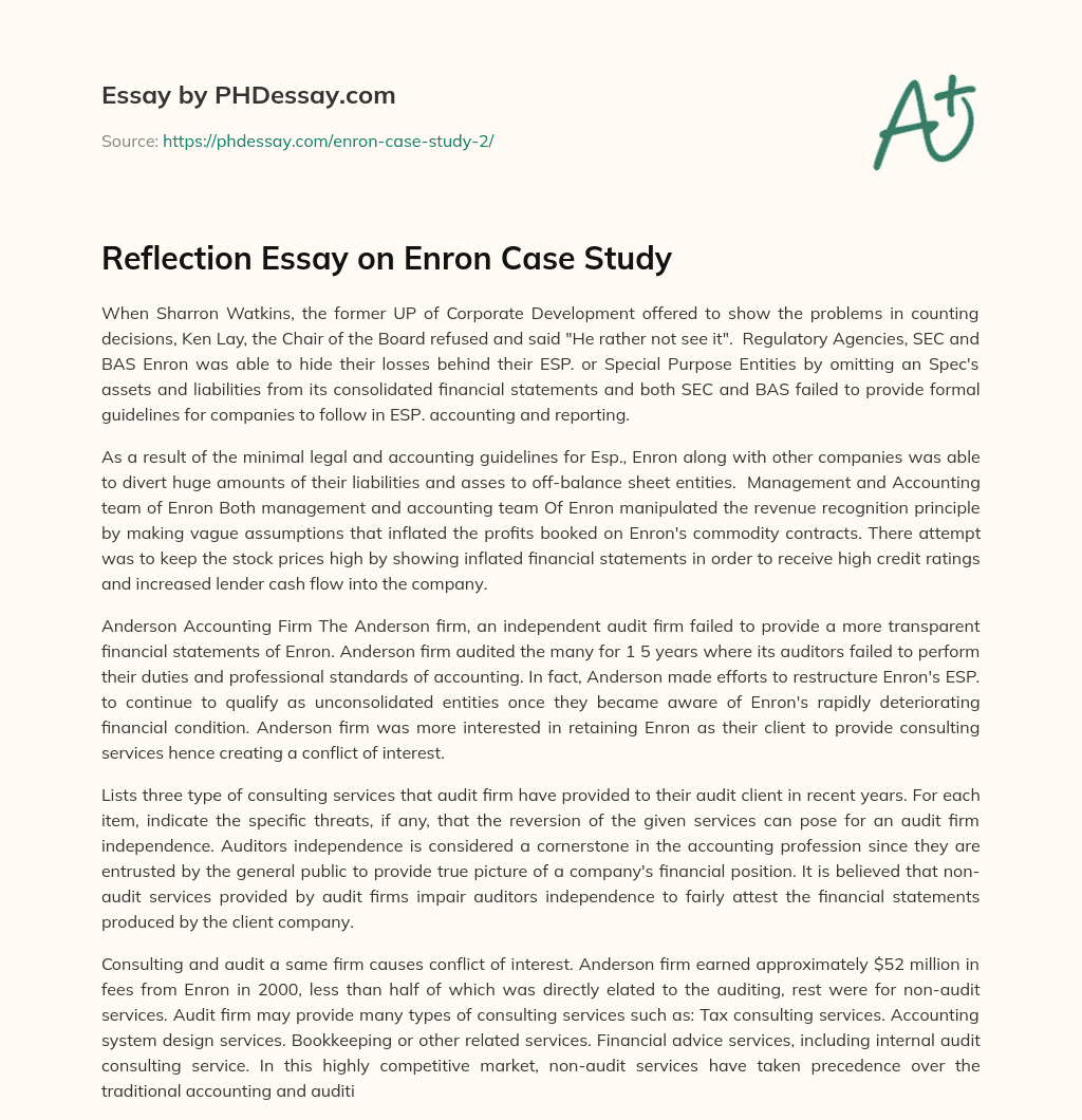 Reflection Essay on Enron Case Study essay