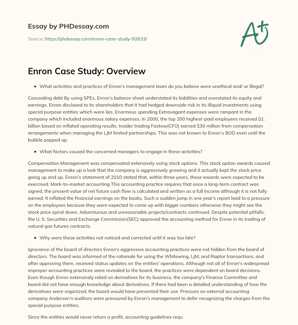 Enron Case Study: Overview essay