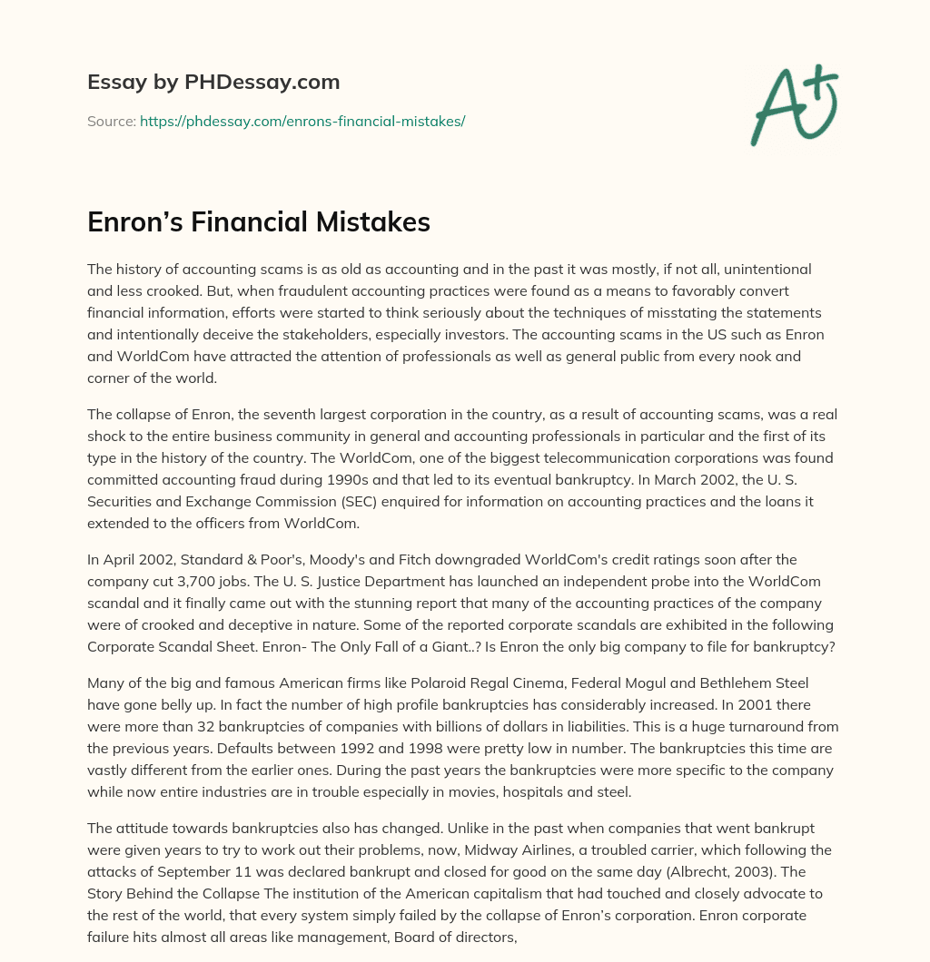 Enron’s Financial Mistakes essay