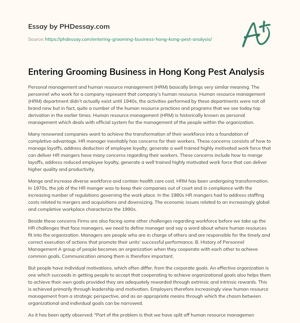 Entering Grooming Business in Hong Kong Pest Analysis essay