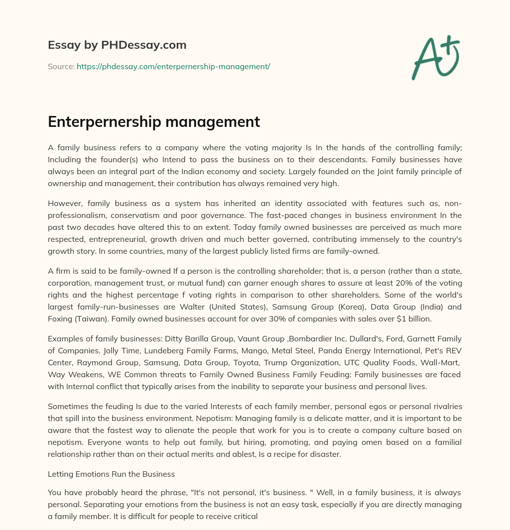 Enterpernership  management essay