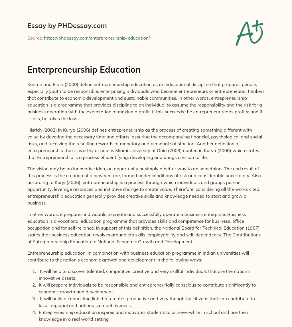 Enterpreneurship Education essay