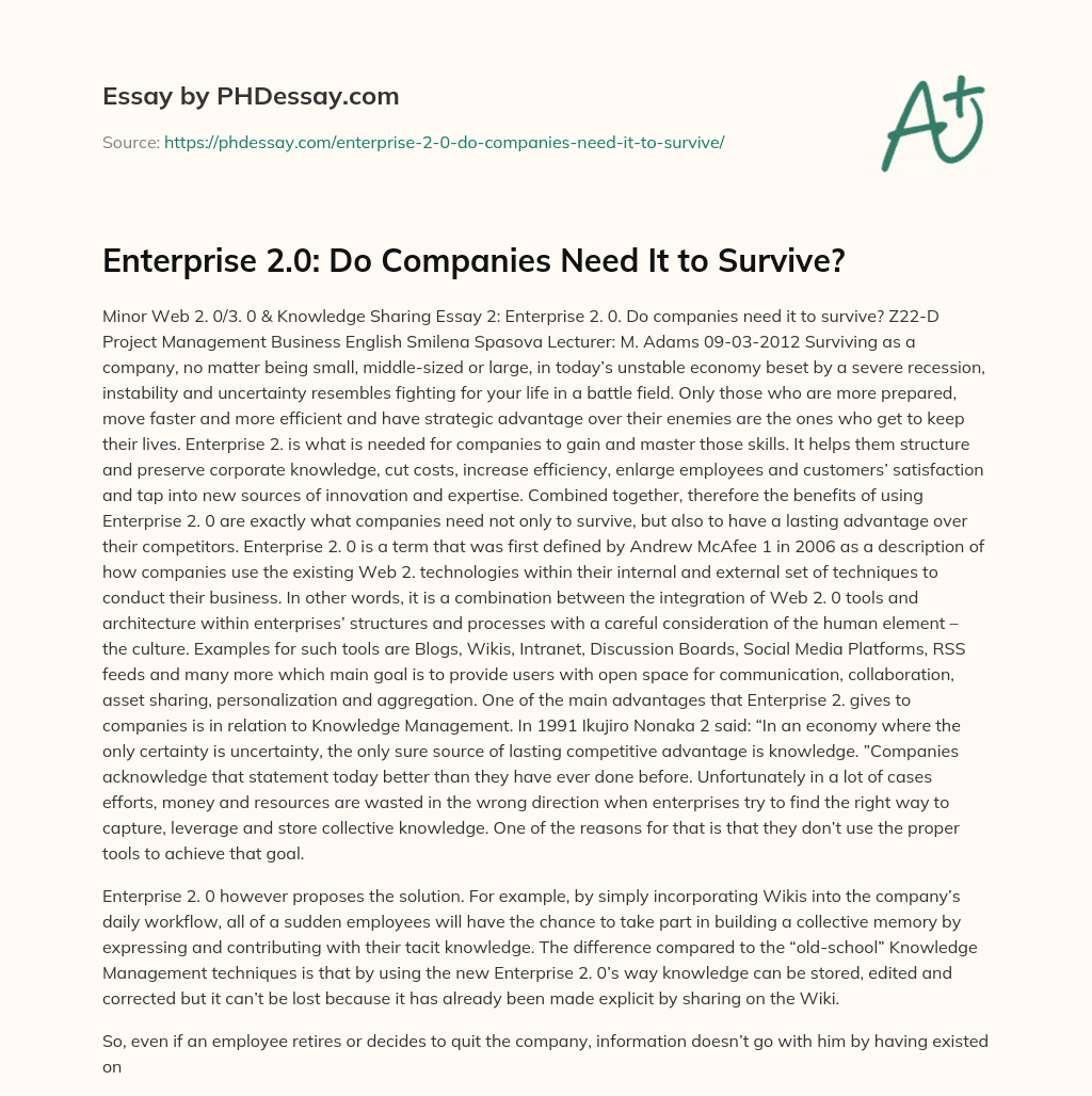 Enterprise 2.0: Do Companies Need It to Survive? essay