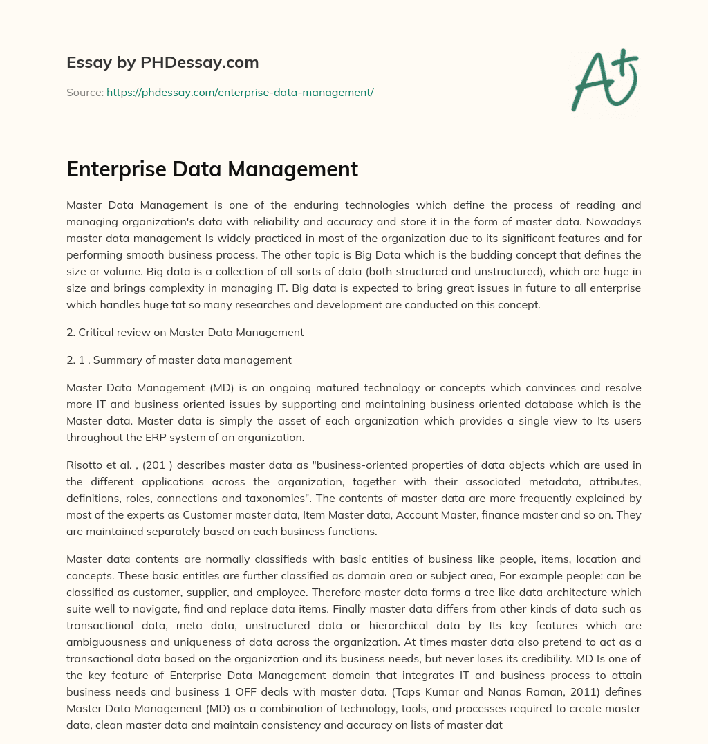 Enterprise Data Management essay