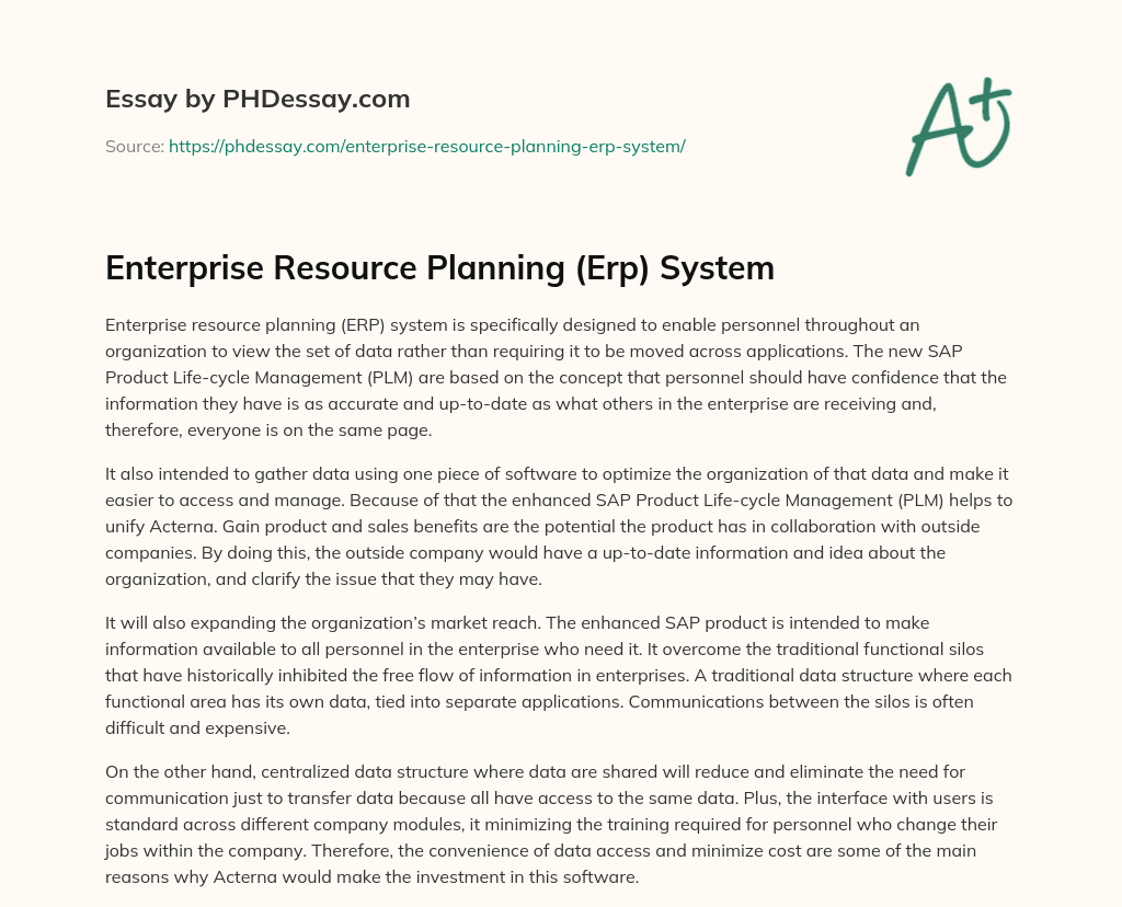 Enterprise Resource Planning (Erp) System essay