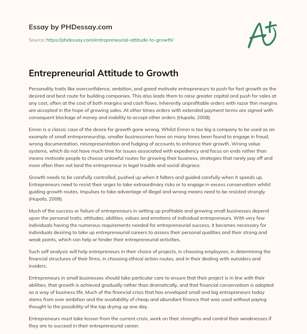 Entrepreneurial Attitude to Growth essay
