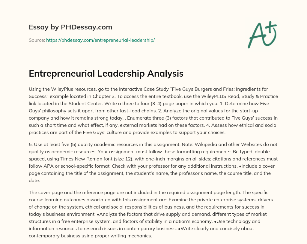 Entrepreneurial Leadership Analysis essay