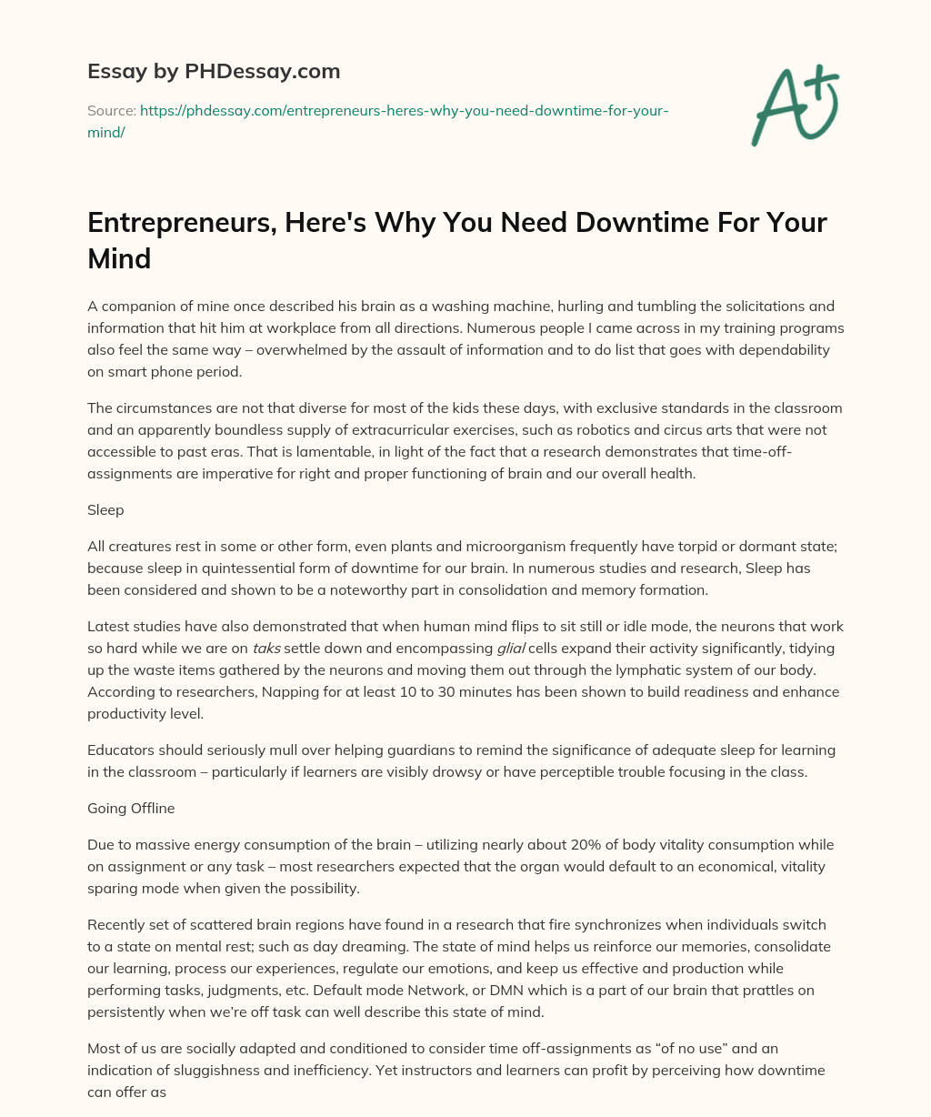Entrepreneurs, Here’s Why You Need Downtime For Your Mind essay