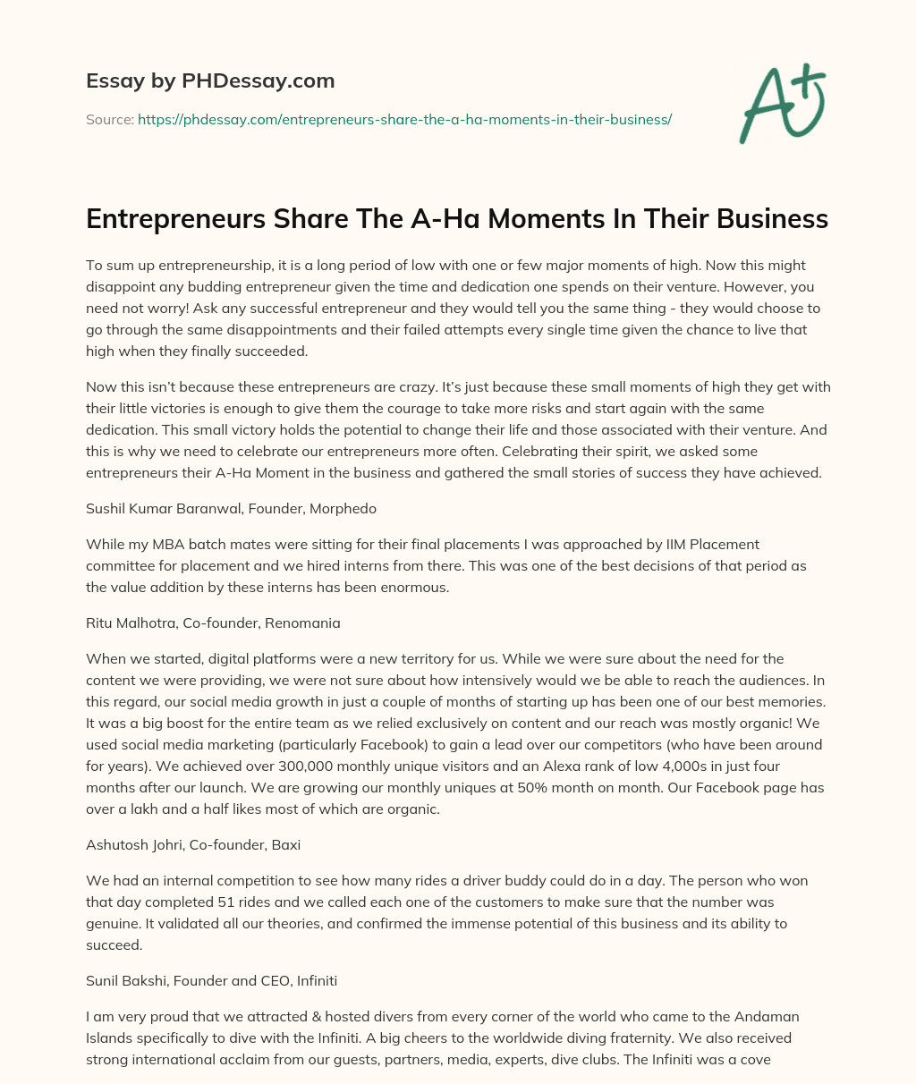 Entrepreneurs Share The A-Ha Moments In Their Business essay