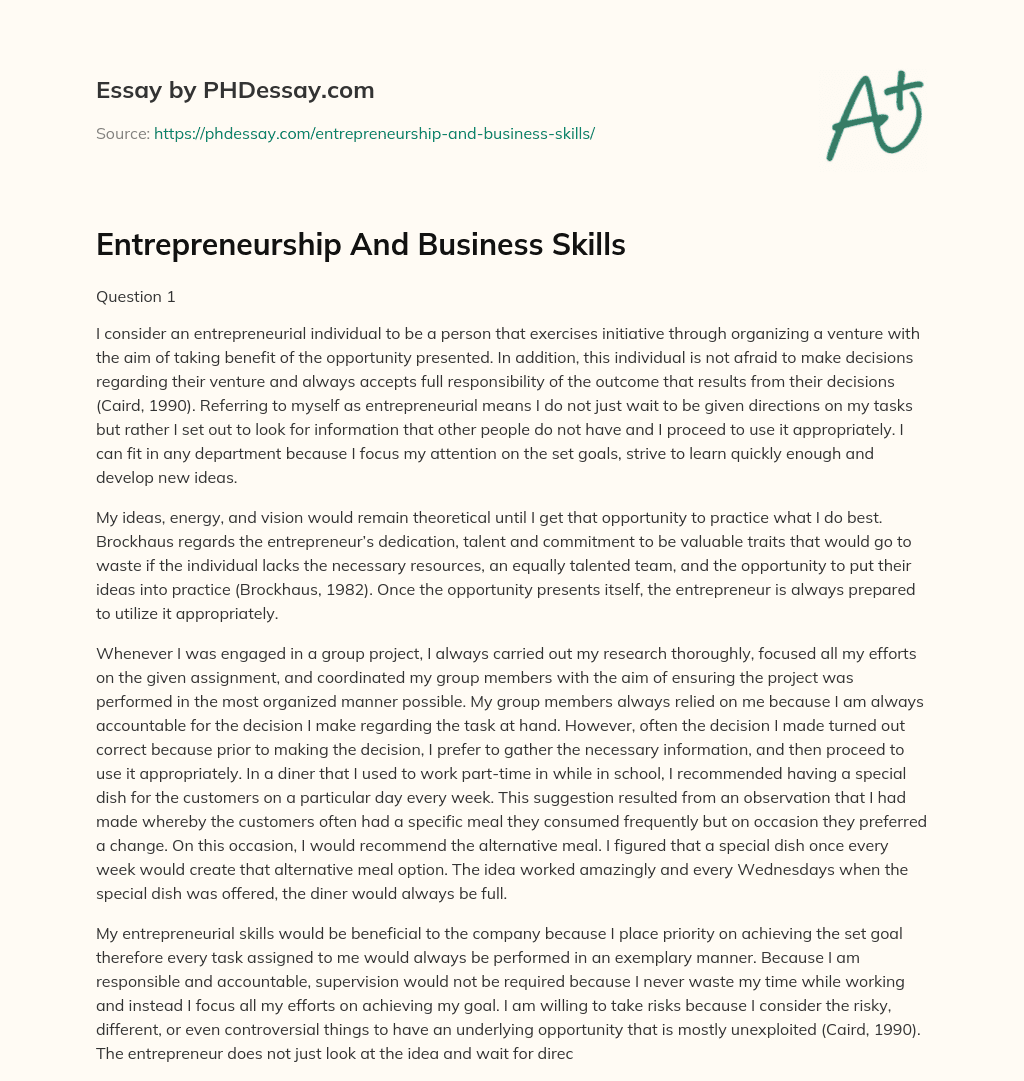 essay about startup business