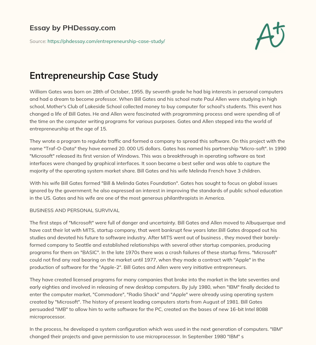 what is case study in entrepreneurship