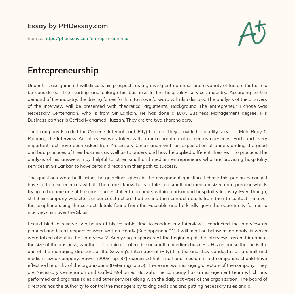 Entrepreneurship essay