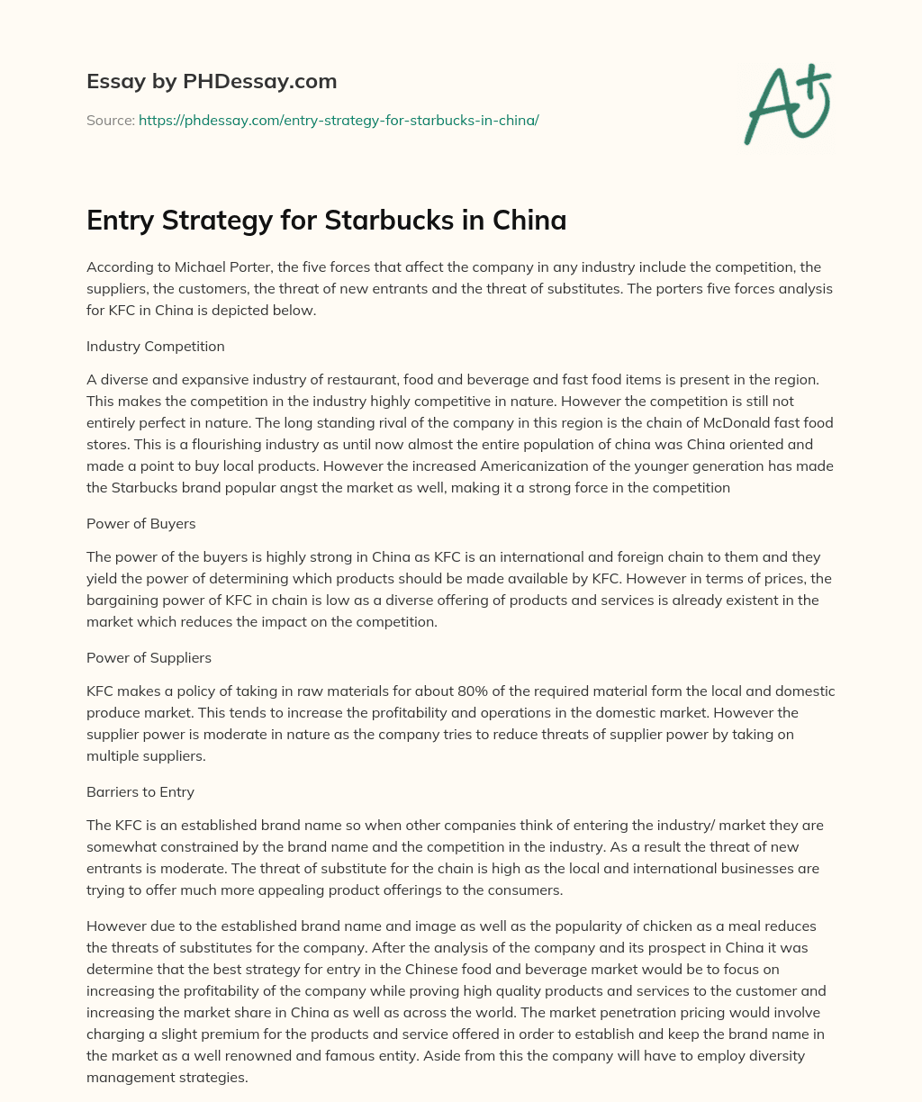 Entry Strategy for Starbucks in China essay