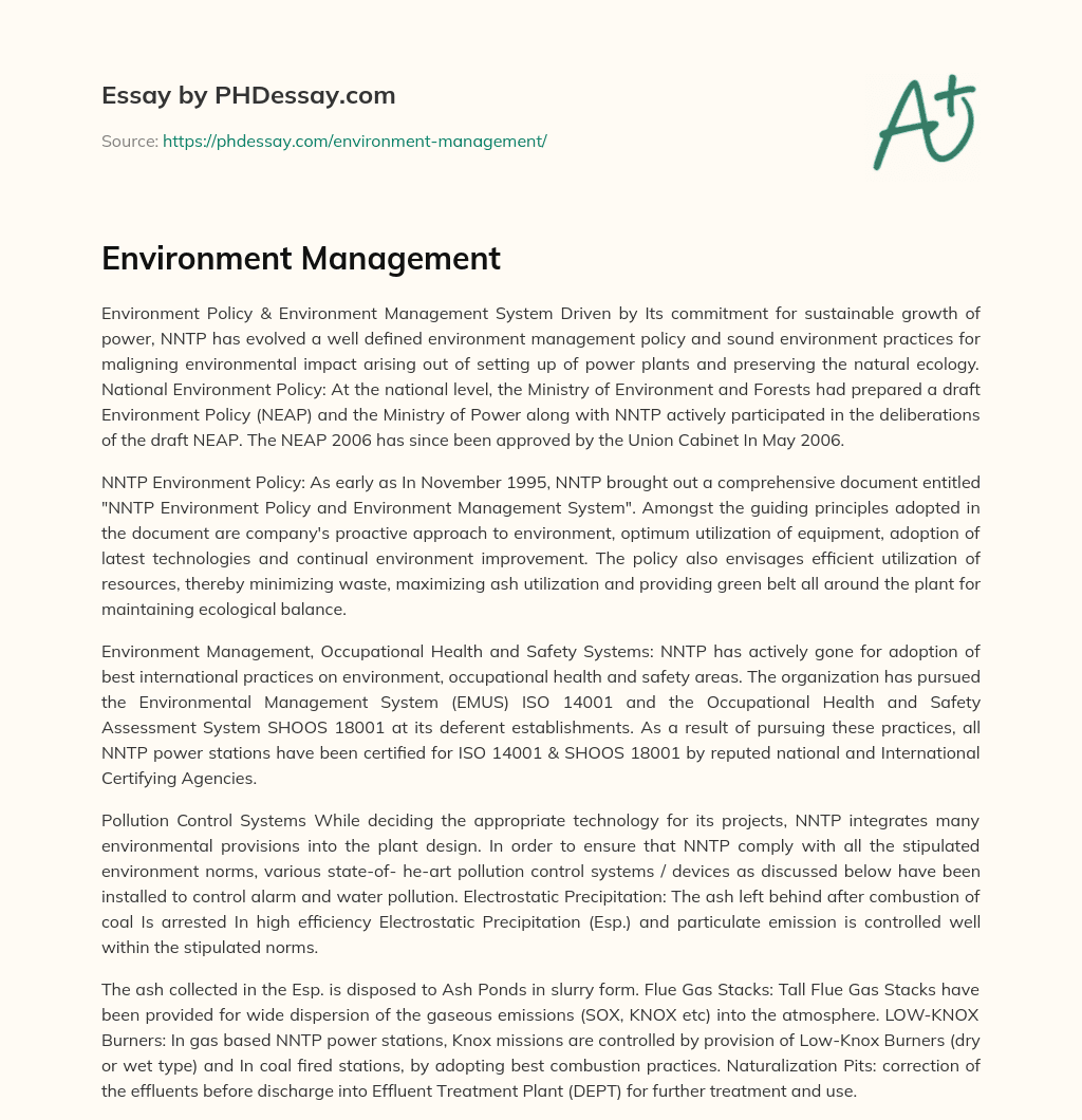 Environment Management essay