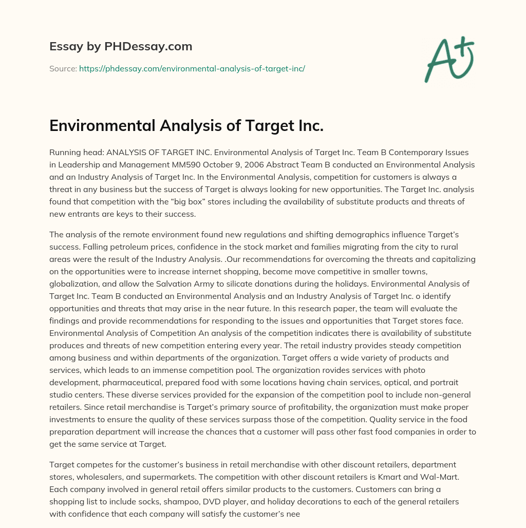 Environmental Analysis of Target Inc. essay