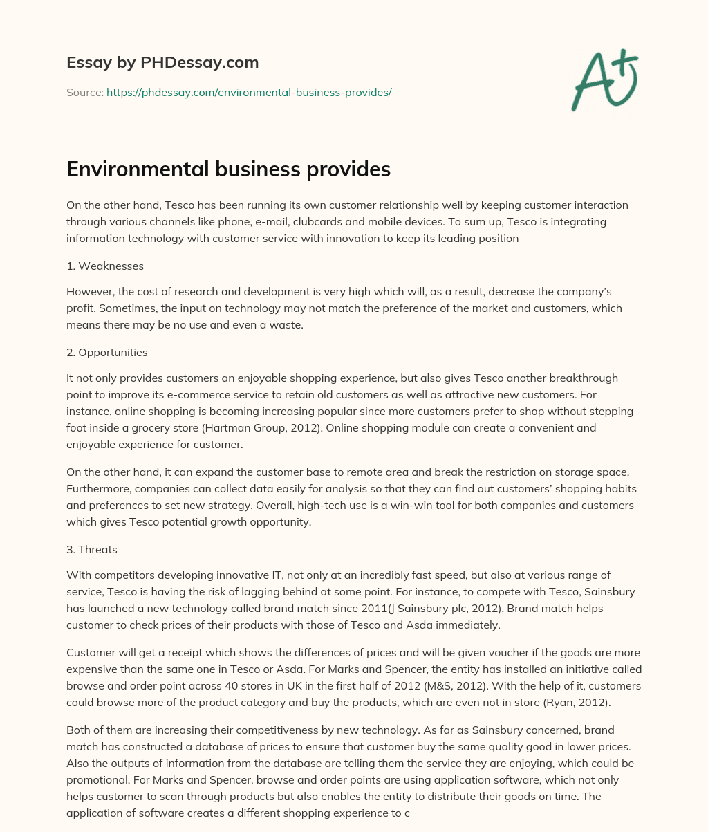 Environmental business provides essay