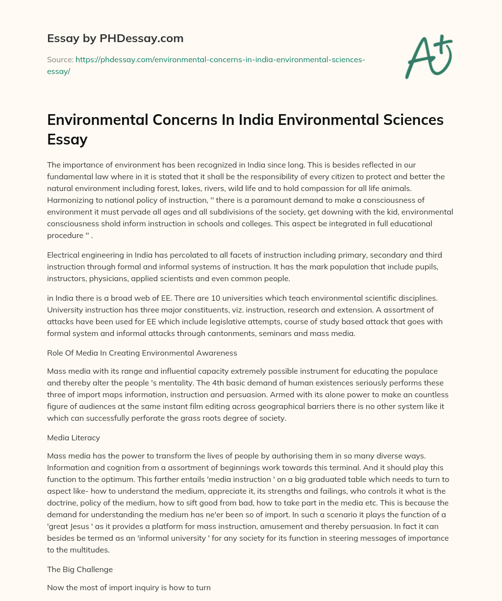 Environmental Concerns In India Environmental Sciences Essay essay
