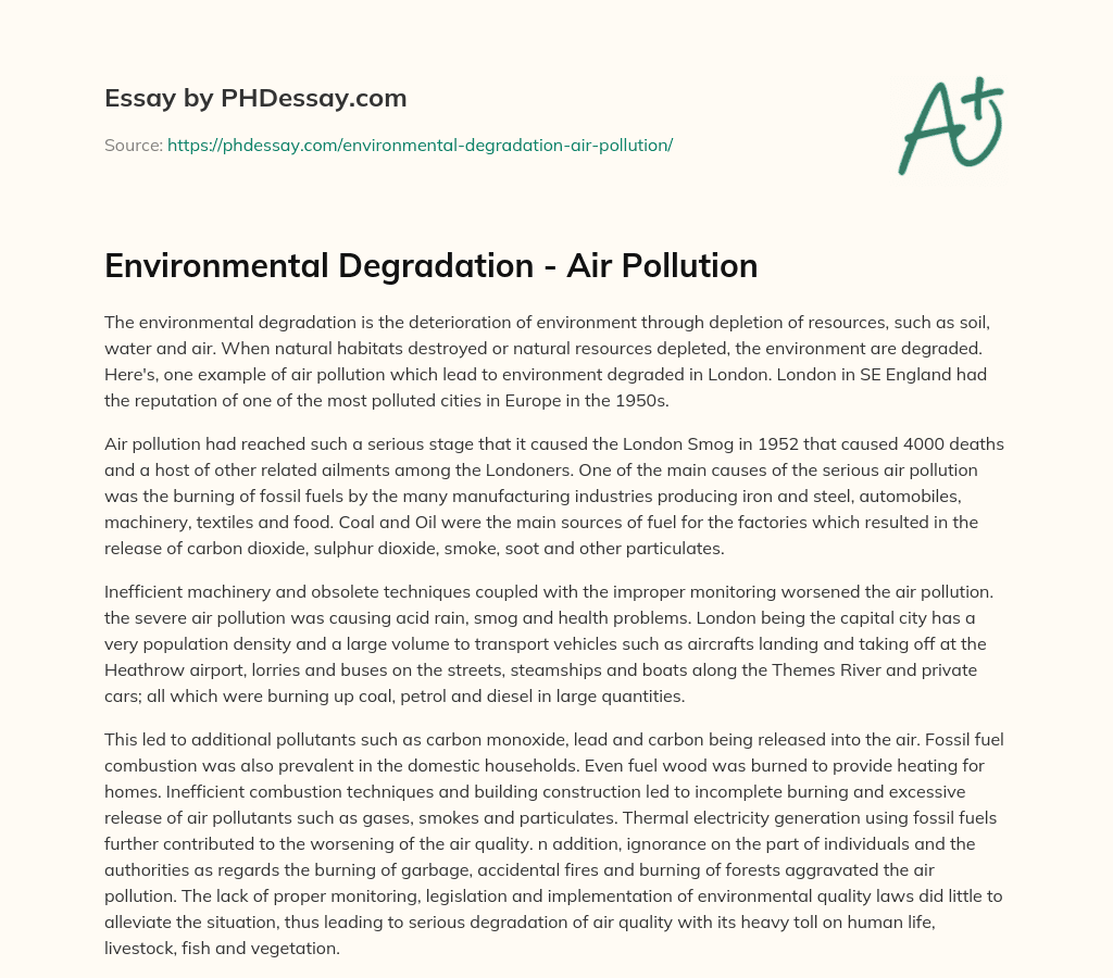 Environmental Degradation – Air Pollution essay