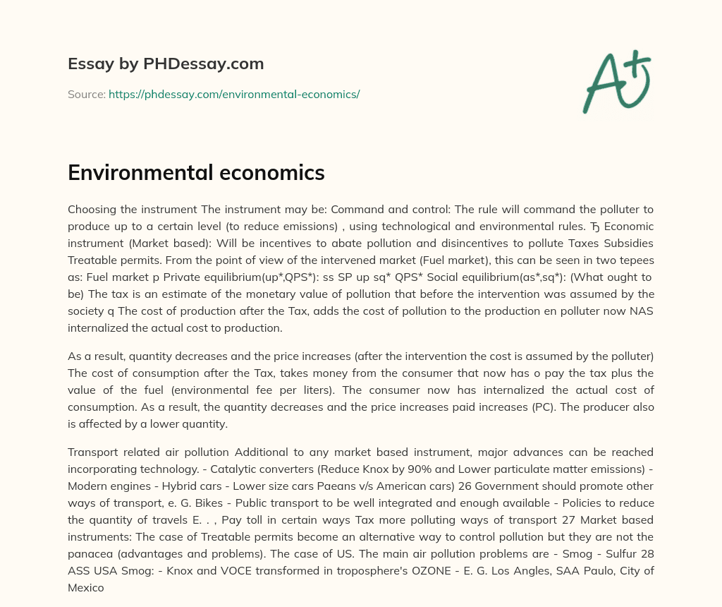 Environmental economics essay