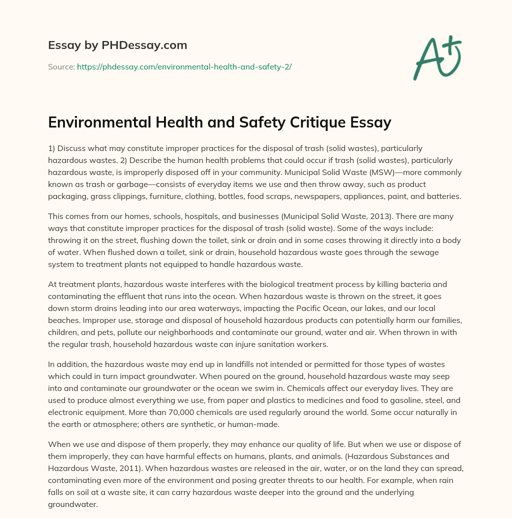 Environmental Health and Safety Critique Essay essay
