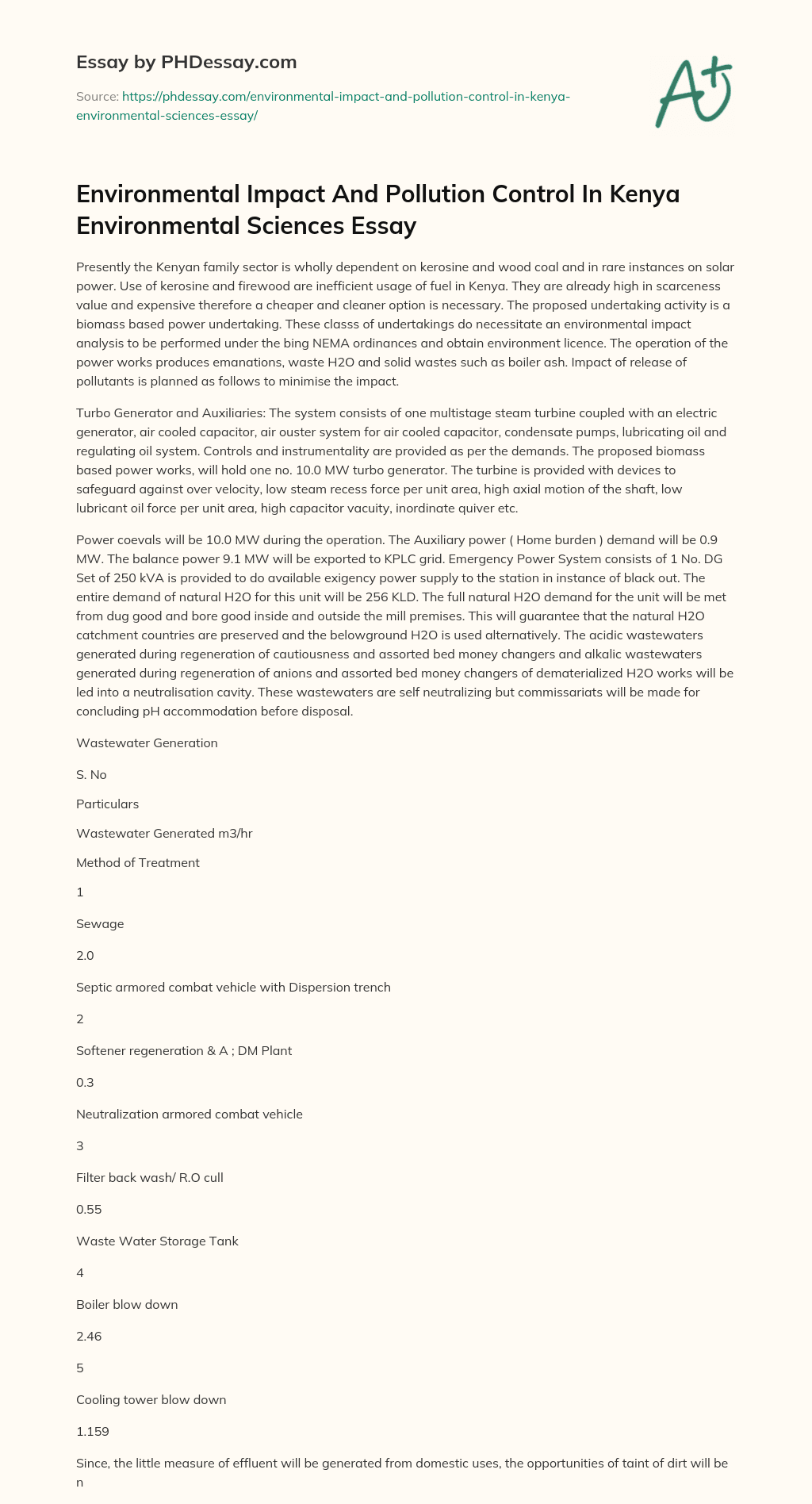 Environmental Impact And Pollution Control In Kenya Environmental Sciences Essay essay