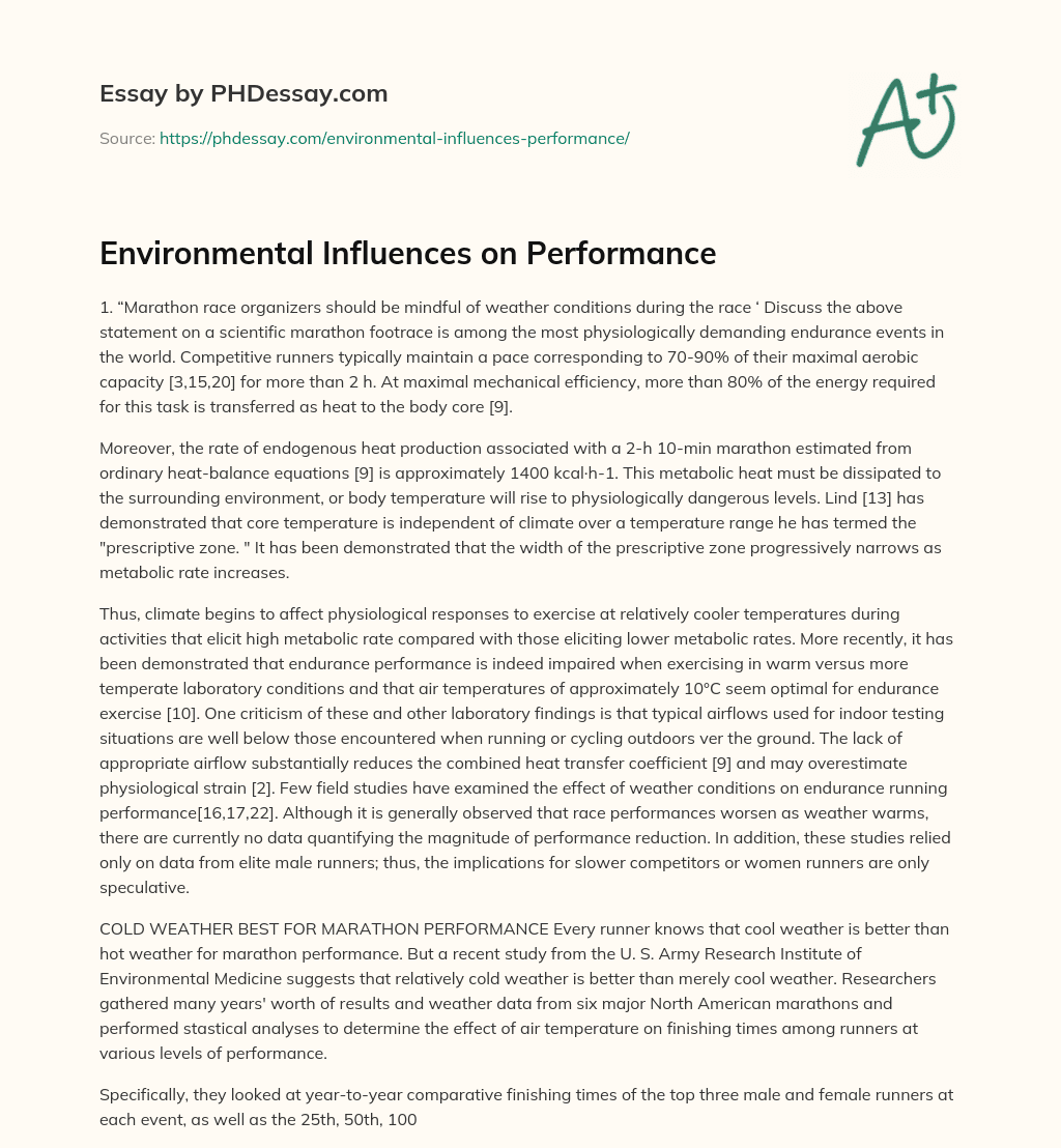 Environmental Influences on Performance essay
