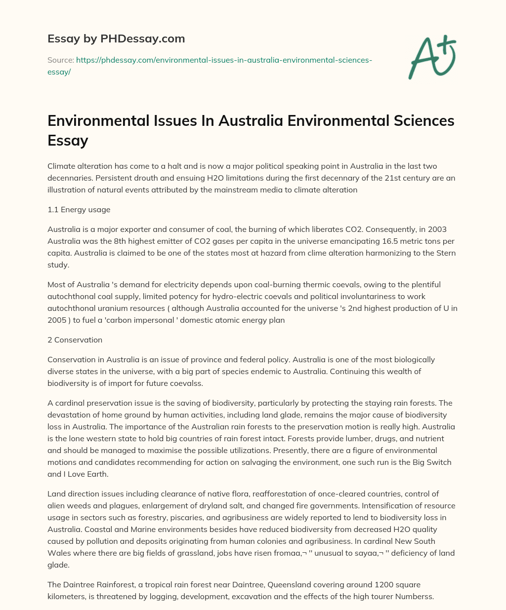 Environmental Issues In Australia Environmental Sciences Essay essay