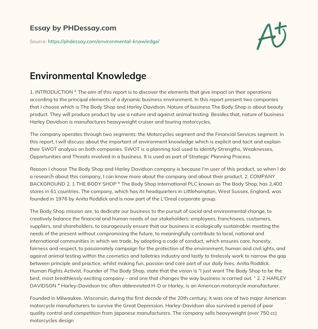 Environmental Knowledge essay