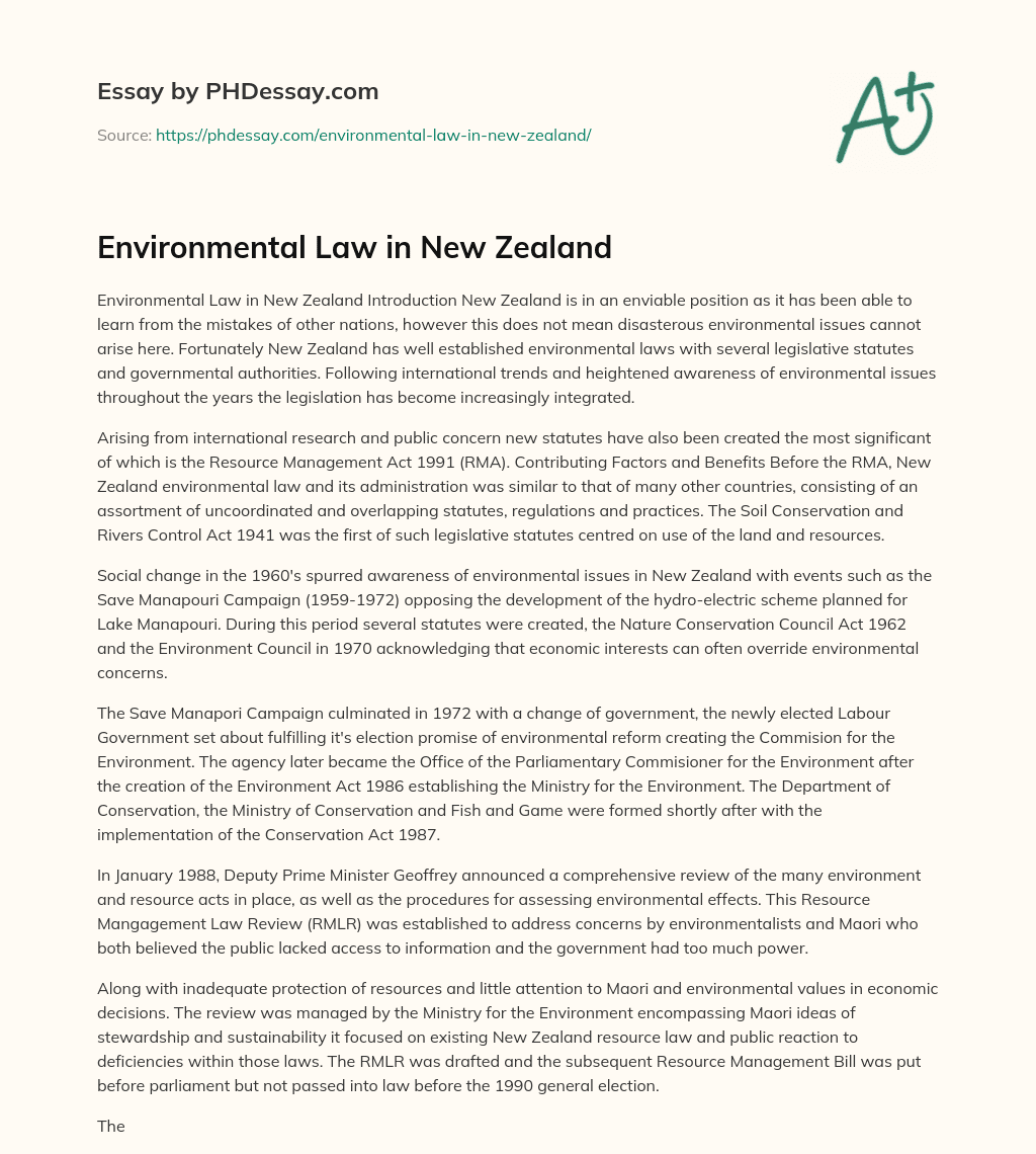 Environmental Law in New Zealand essay
