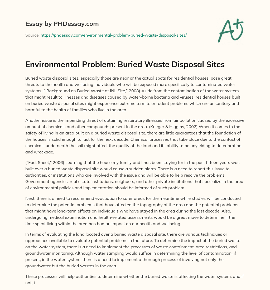 Environmental Problem: Buried Waste Disposal Sites essay